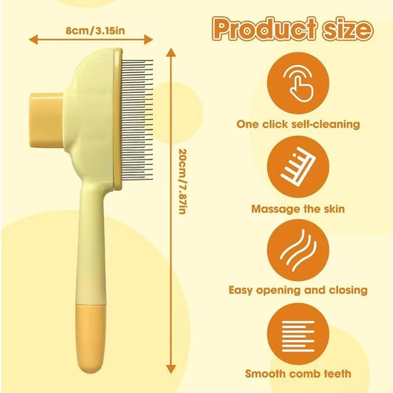 Pet Grooming Slicker Brush Self-Cleaning One-Key Hair Removal Comb for Cats Dogs Massage and Shedding Control